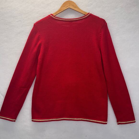 Womens Red & Gold Snowman Reindeer Christmas Tree Ugly Sweater Holiday Sz M - Picture 2 of 8